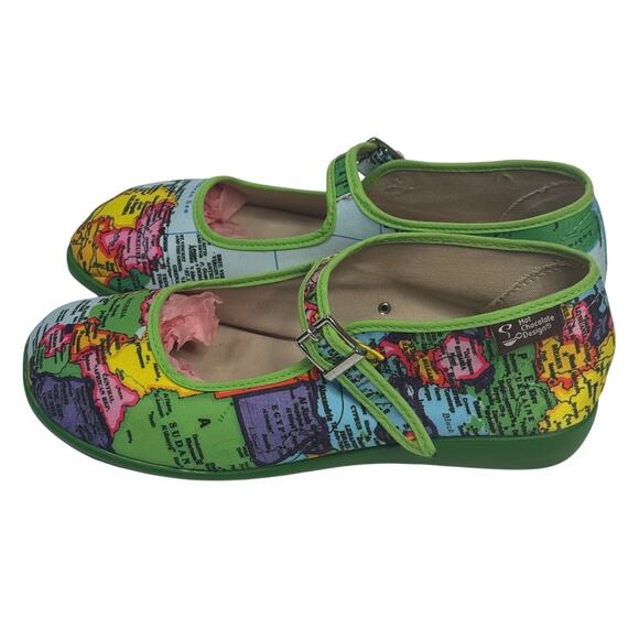 HOT CHOCOLATE DESIGN Chocolatica 39/9 Bon Voyage Map Comfy Vegan Mary Jane Flats - Picture 3 of 10